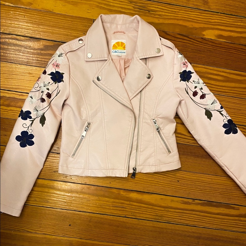 C&C California | Girls Flower Pink Leather Jacket